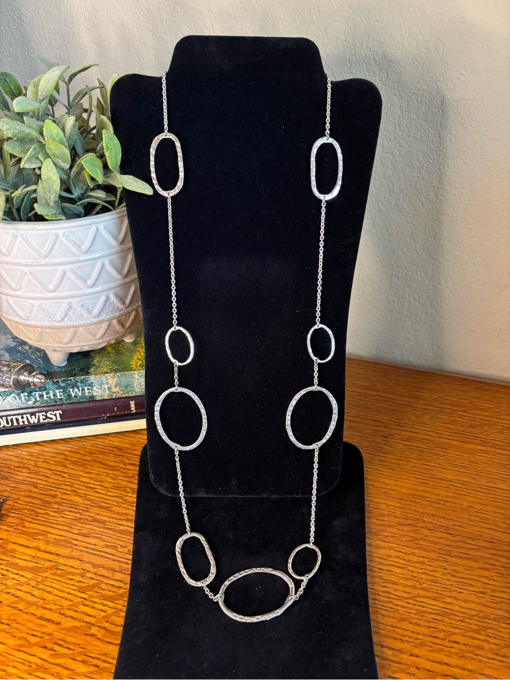 Long Silver-Tone Open Oval Link Necklace